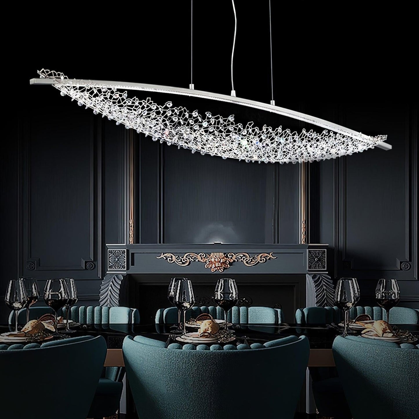 Amaca Crystal Net LED Linear Pendant
