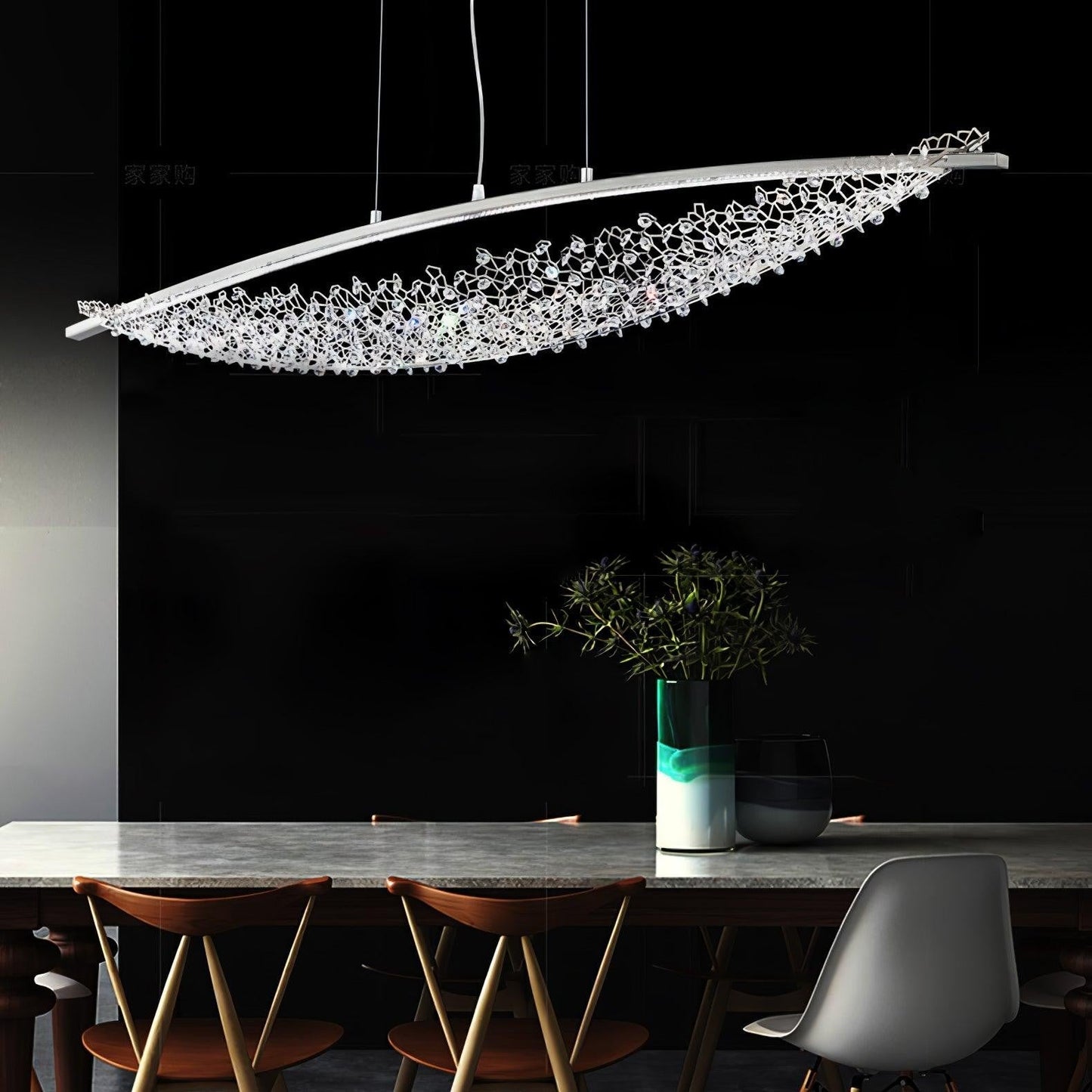 Amaca Crystal Net LED Linear Pendant