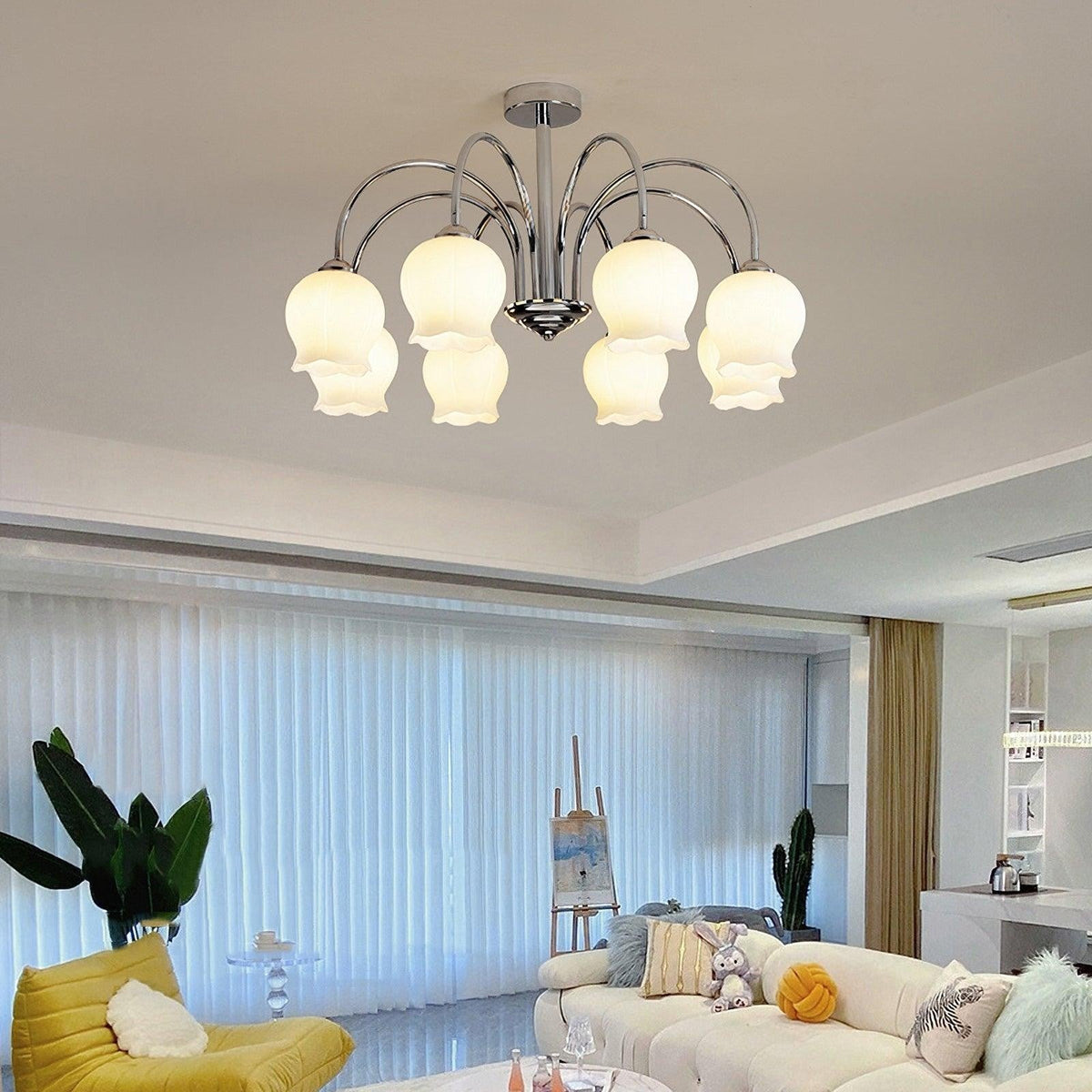 Floral Etched Glass Chandelier