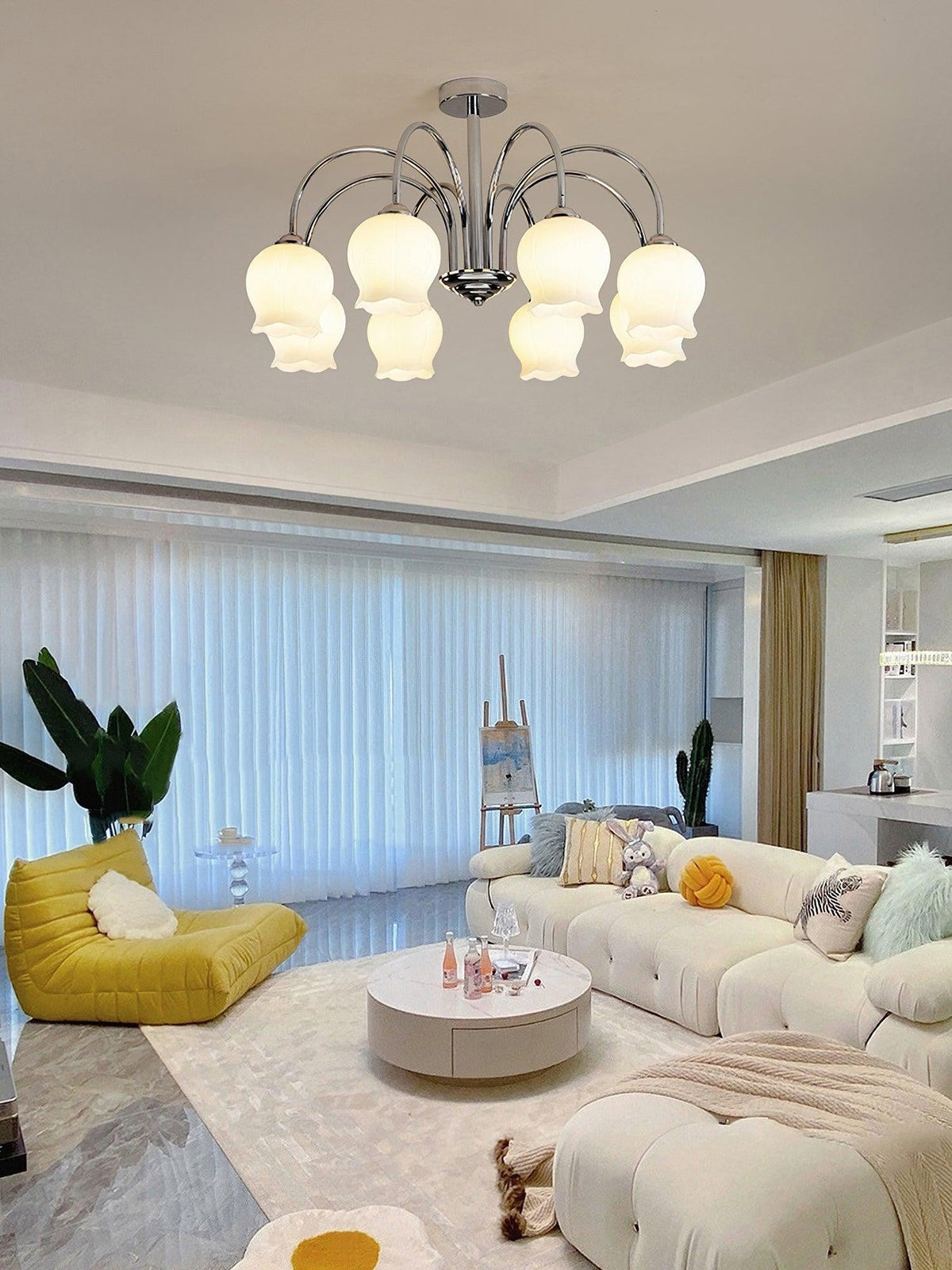 Floral Etched Glass Chandelier