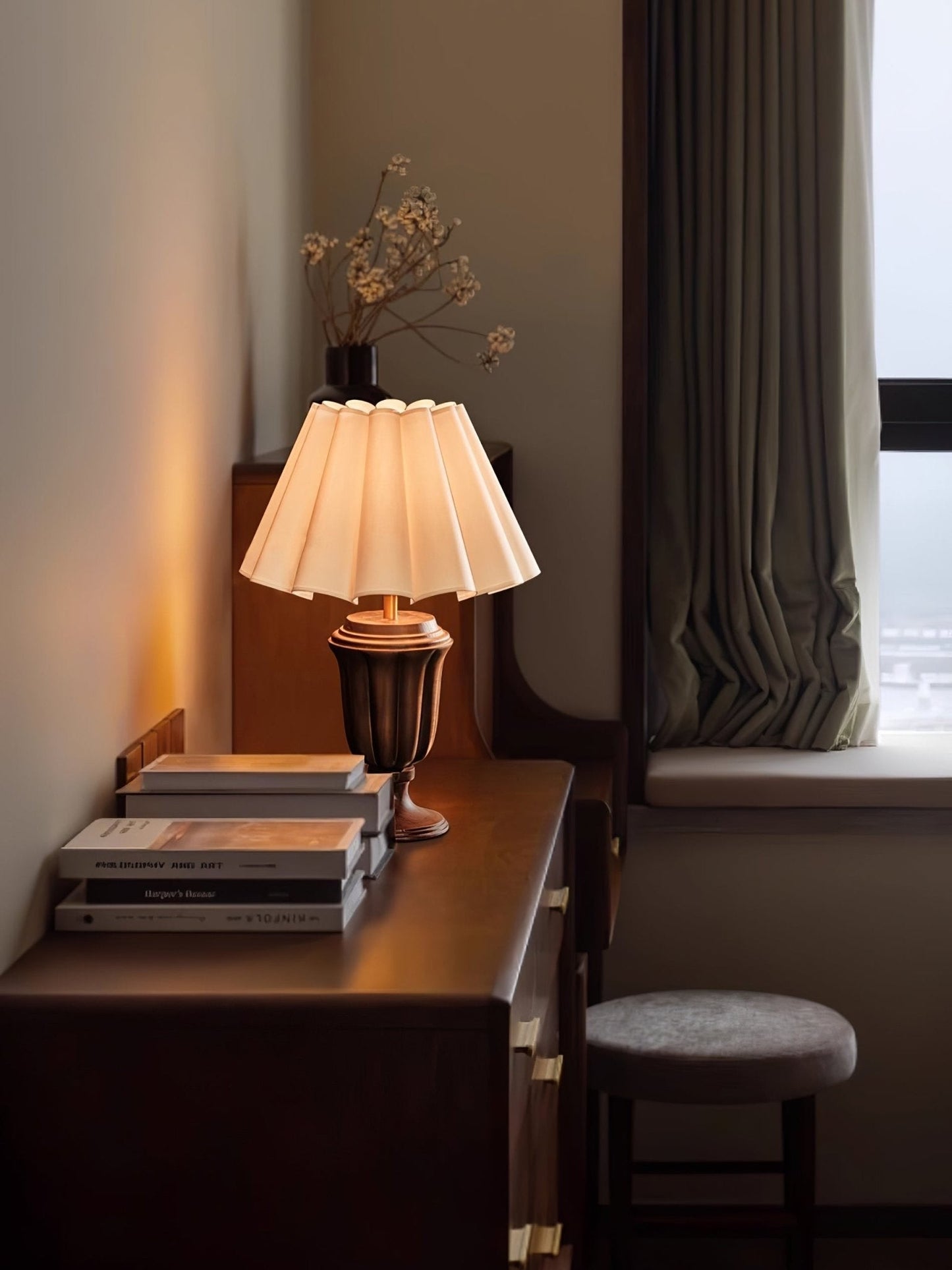 Florence Tulip Carved Wood Table Lamp