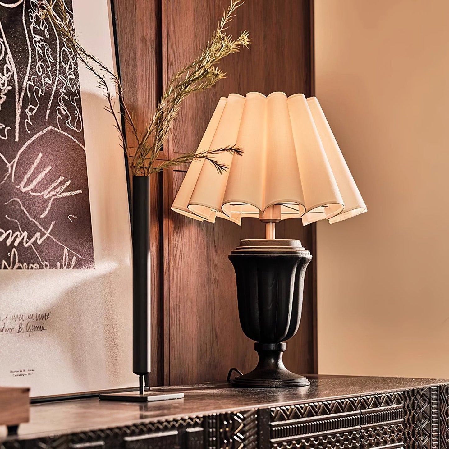 Florence Tulip Carved Wood Table Lamp