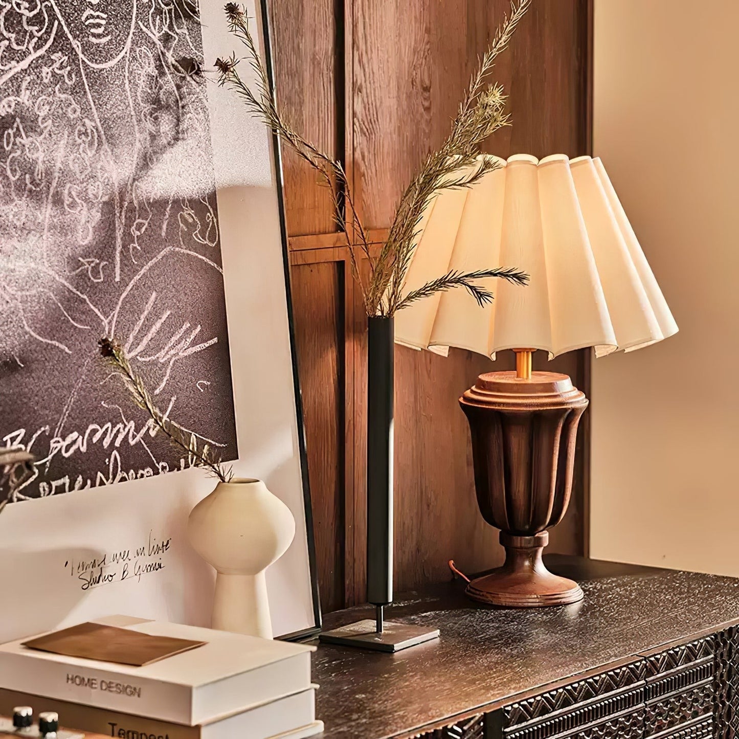 Florence Tulip Carved Wood Table Lamp