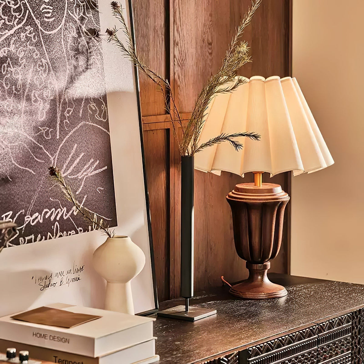 Florence Tulip Carved Wood Table Lamp