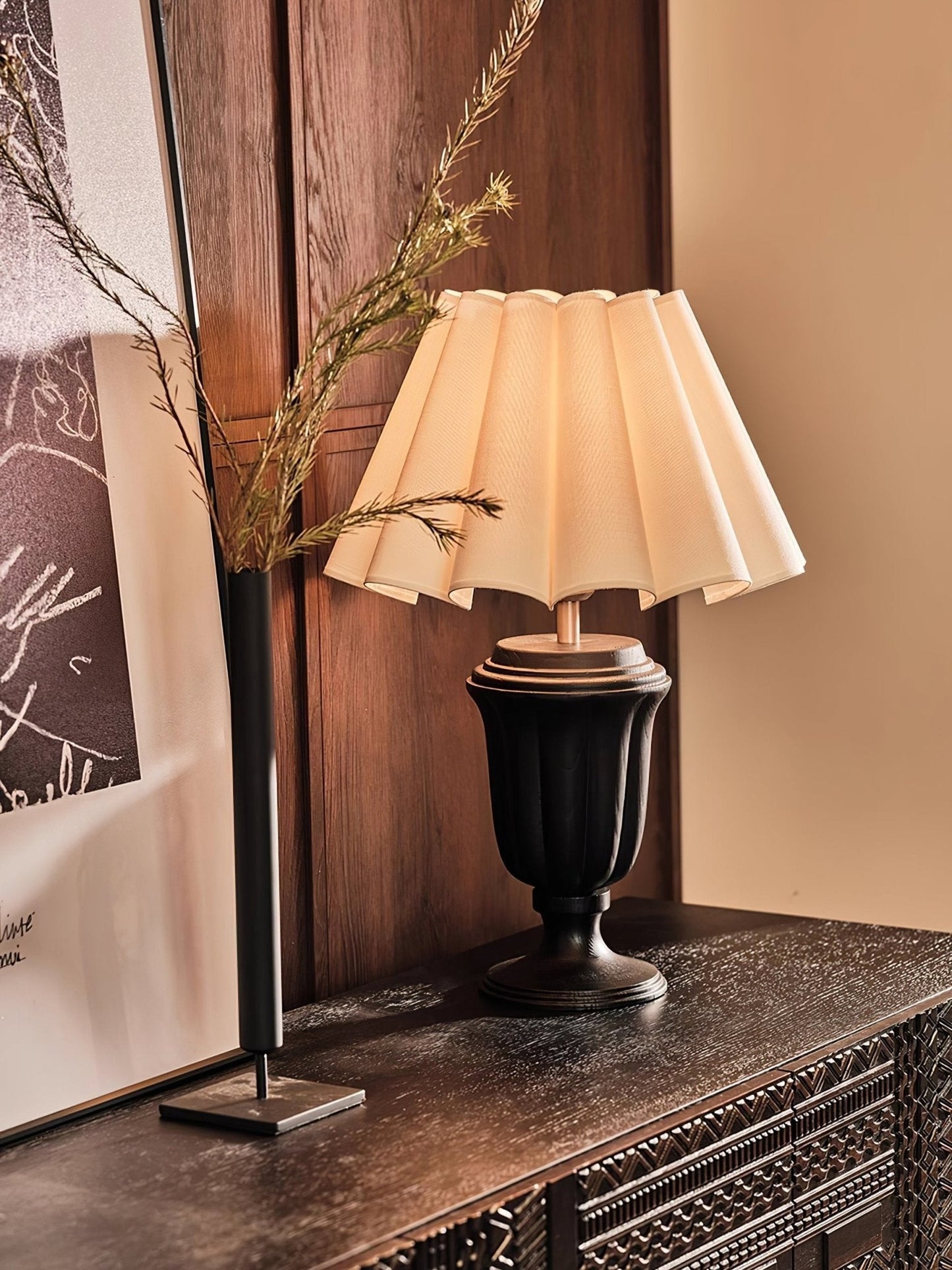 Florence Tulip Carved Wood Table Lamp