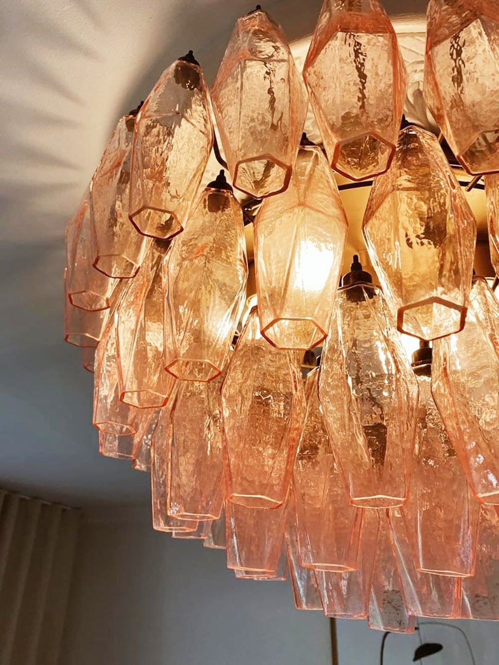 Murano Rhombus Pink Art Glass Ceiling Lamp