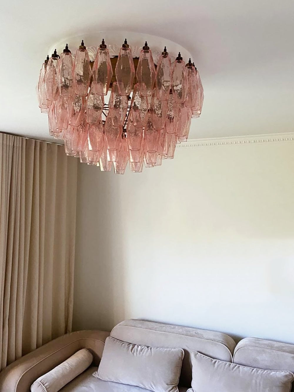 Murano Rhombus Pink Art Glass Ceiling Lamp
