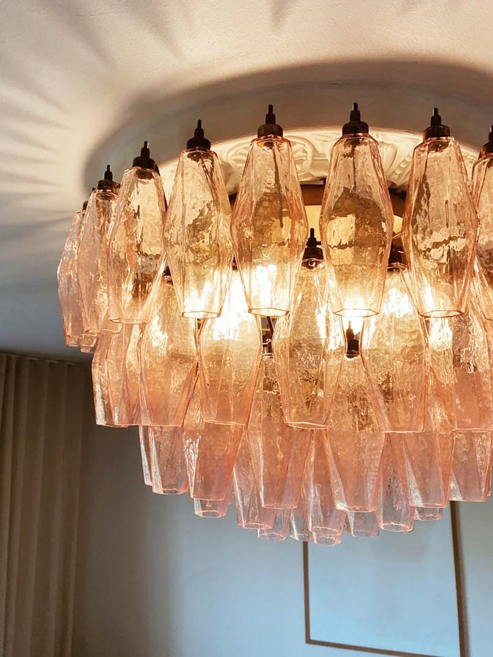 Murano Rhombus Pink Art Glass Ceiling Lamp