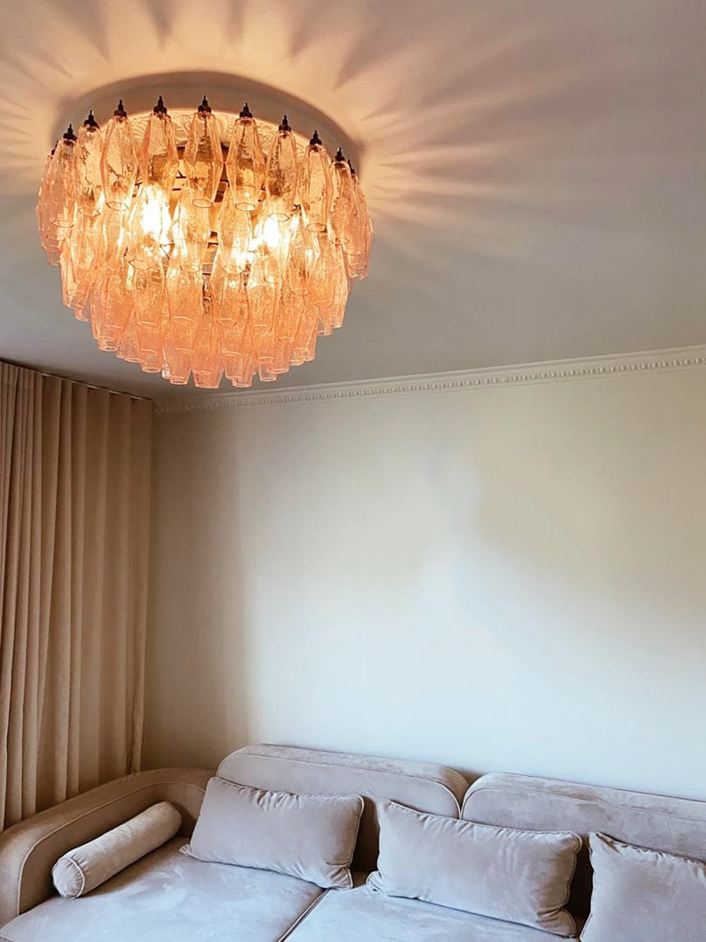 Murano Rhombus Pink Art Glass Ceiling Lamp