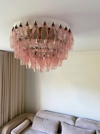 Murano Rhombus Pink Art Glass Ceiling Lamp