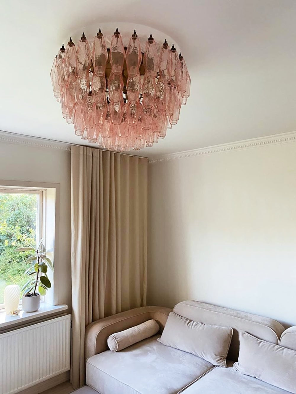 Murano Rhombus Pink Art Glass Ceiling Lamp