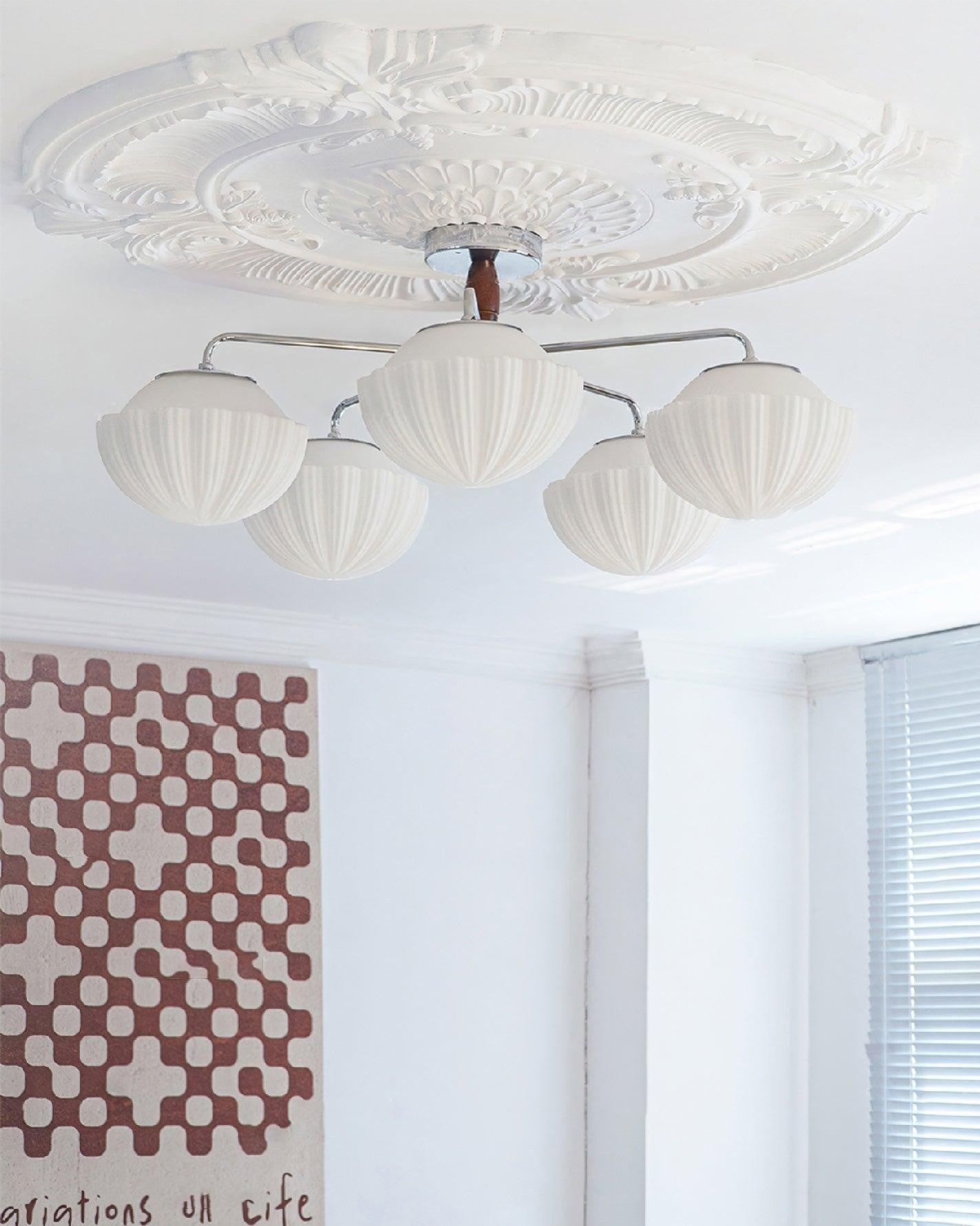 Ribbed Walnut Modern Ceiling Lamp