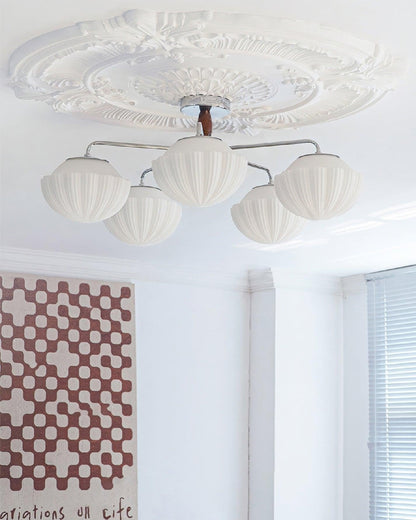 Ribbed Walnut Modern Ceiling Lamp