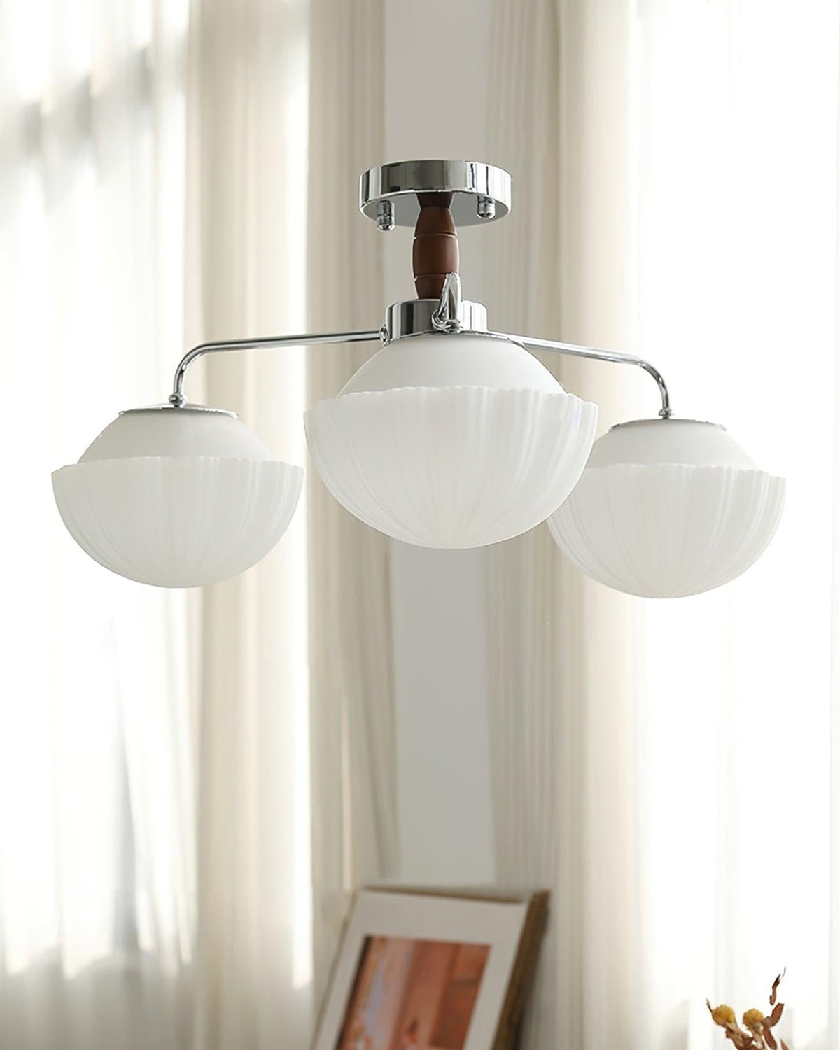 Ribbed Walnut Modern Ceiling Lamp