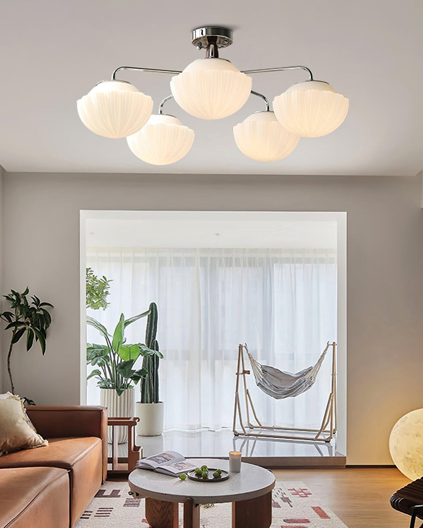 Ribbed Walnut Modern Ceiling Lamp