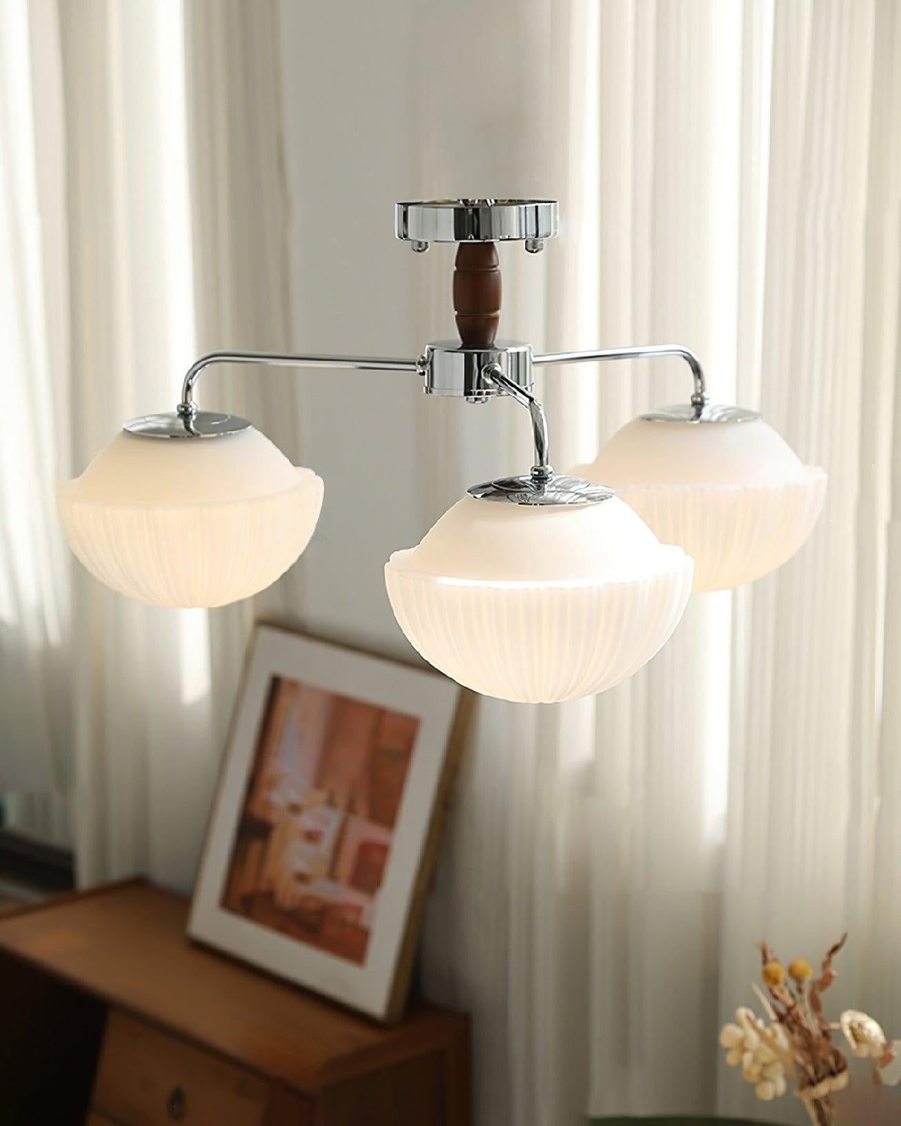 Ribbed Walnut Modern Ceiling Lamp