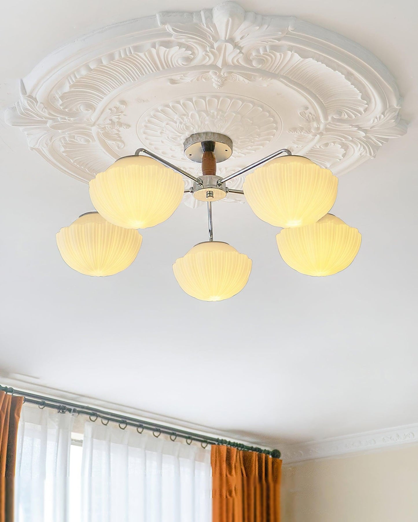 Ribbed Walnut Modern Ceiling Lamp