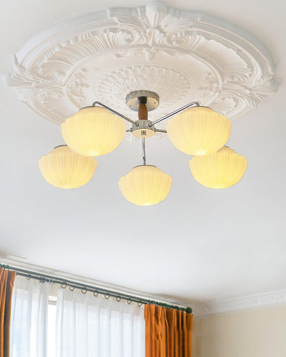 Ribbed Walnut Modern Ceiling Lamp