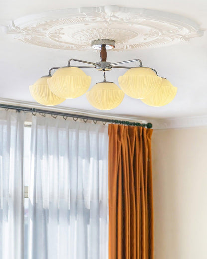 Ribbed Walnut Modern Ceiling Lamp