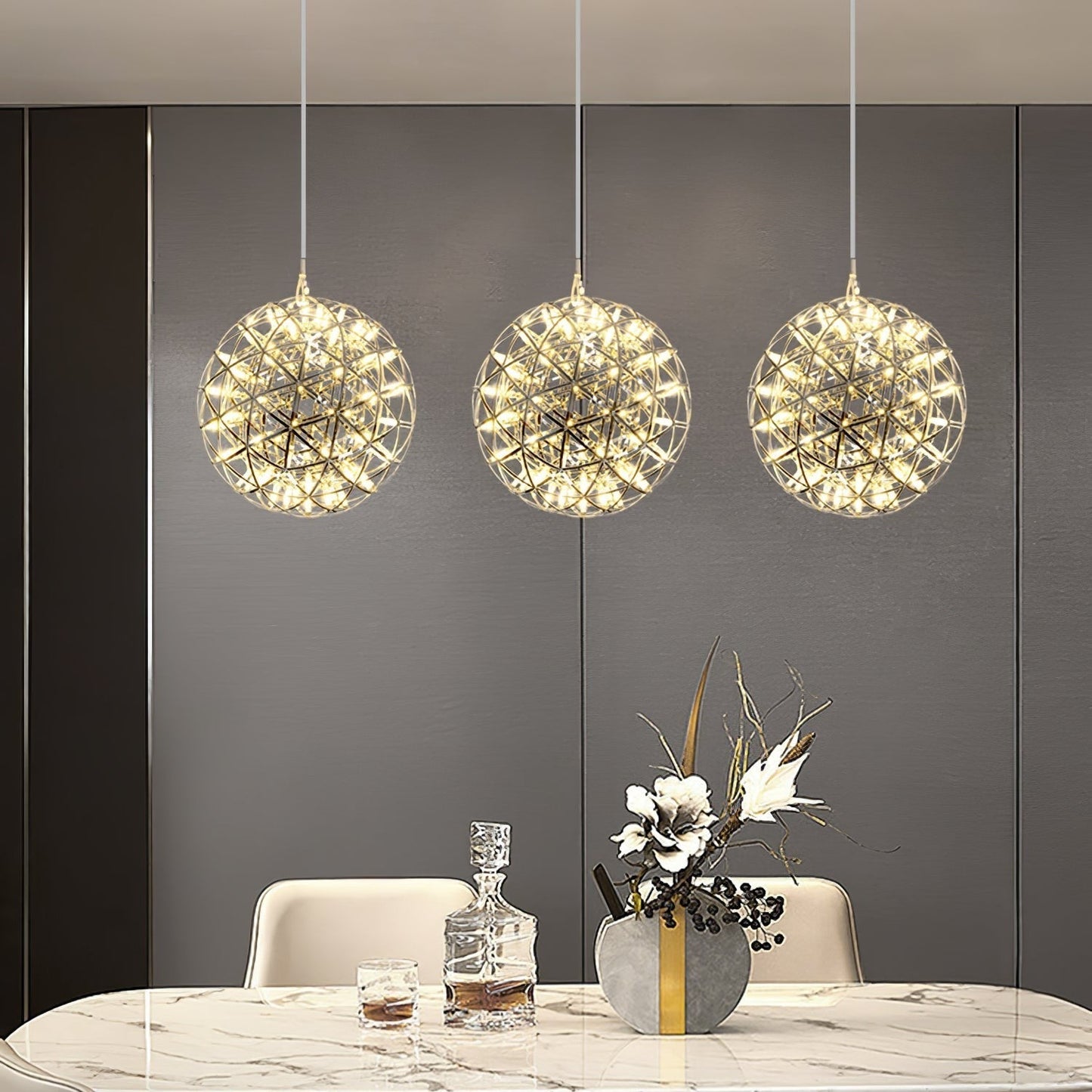 Silver Spark Sphere LED Pendant Light
