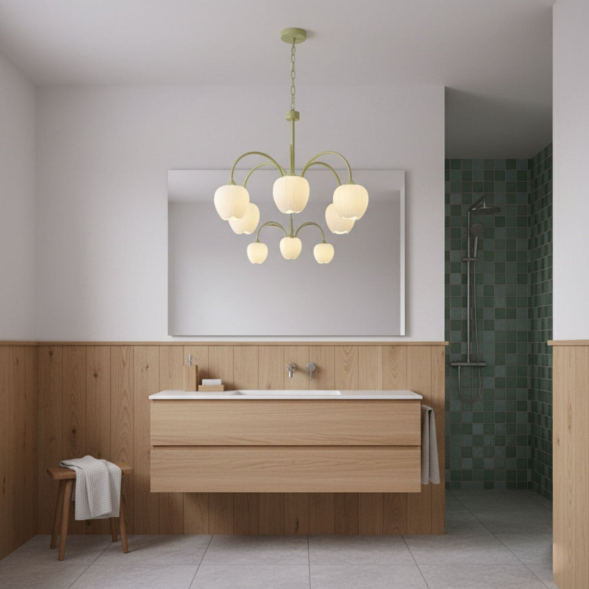 Tulip Matcha Glass Chandelier