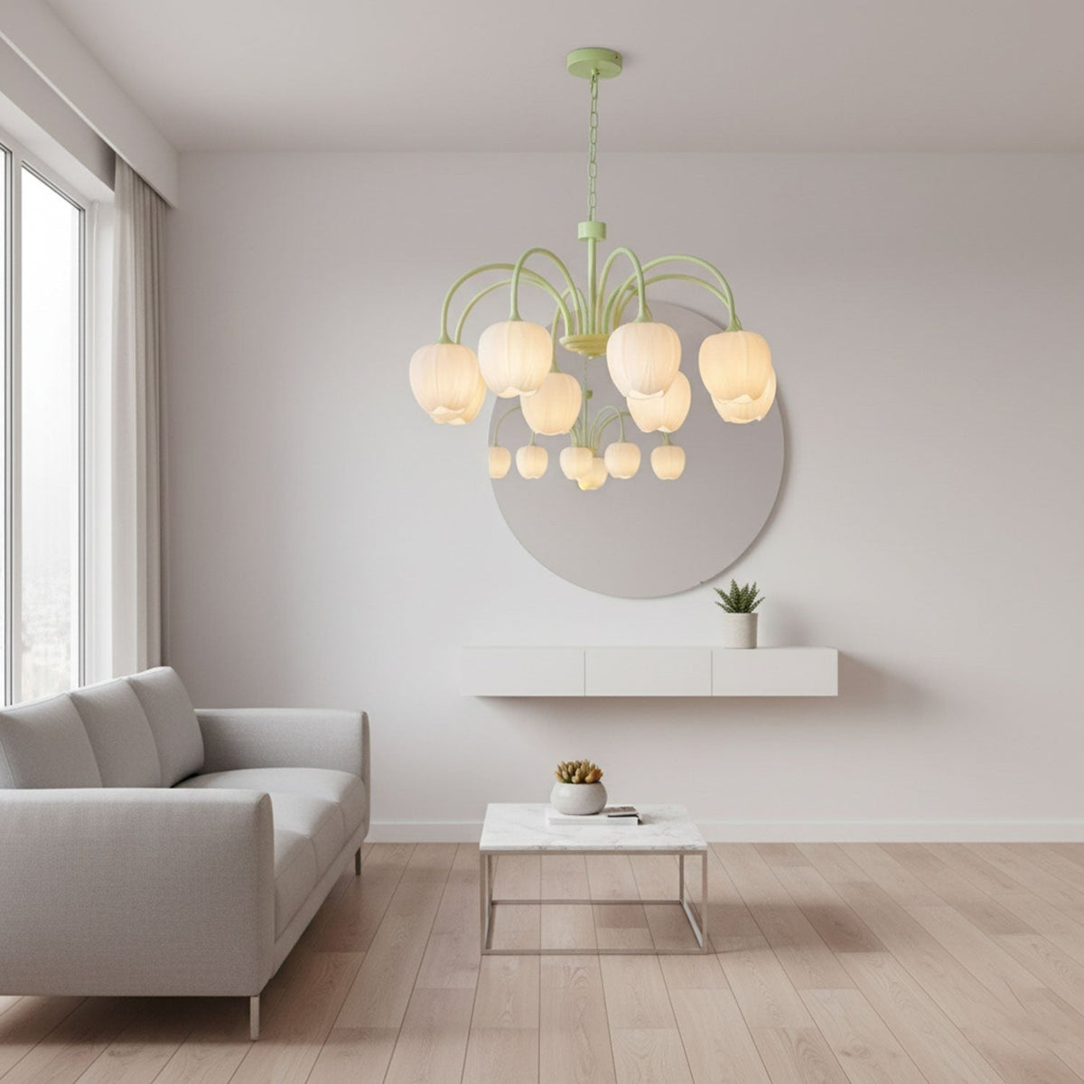Tulip Matcha Glass Chandelier