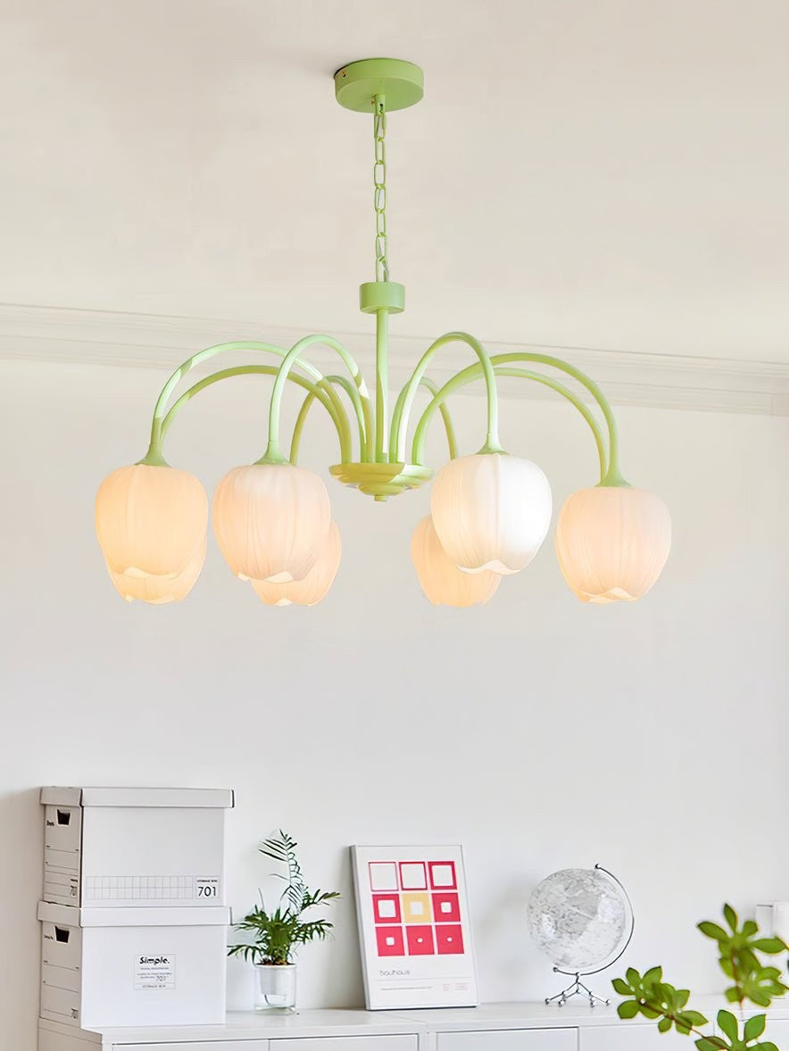 Tulip Matcha Glass Chandelier