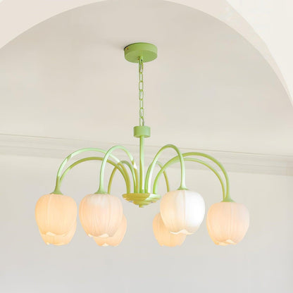 Tulip Matcha Glass Chandelier